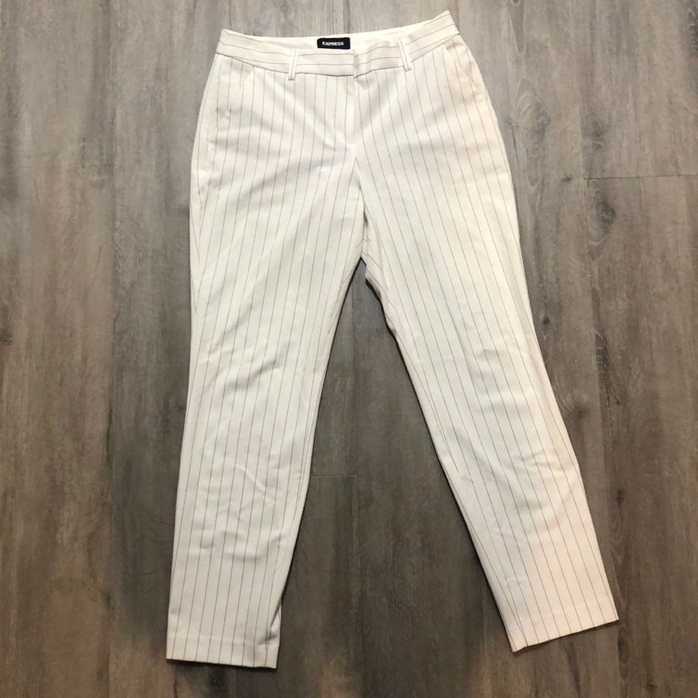 Cropped, cream with black stripes, dress pants